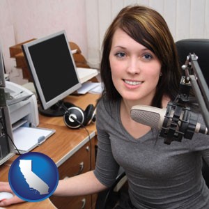 a female radio announcer - with California icon