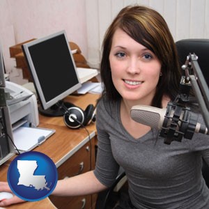 a female radio announcer - with Louisiana icon