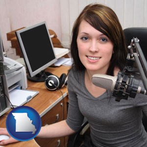 a female radio announcer - with Missouri icon