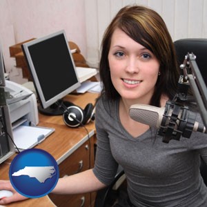 a female radio announcer - with North Carolina icon