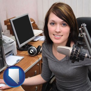 a female radio announcer - with Nevada icon