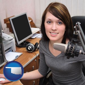 a female radio announcer - with Oklahoma icon
