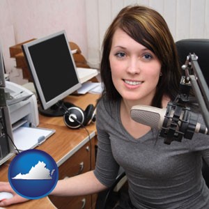 a female radio announcer - with Virginia icon
